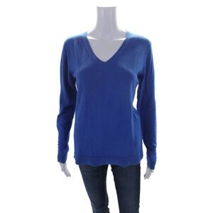 The Line Womens Cotton Blend Blue Crew Neck Pullover Sweater Top Size M